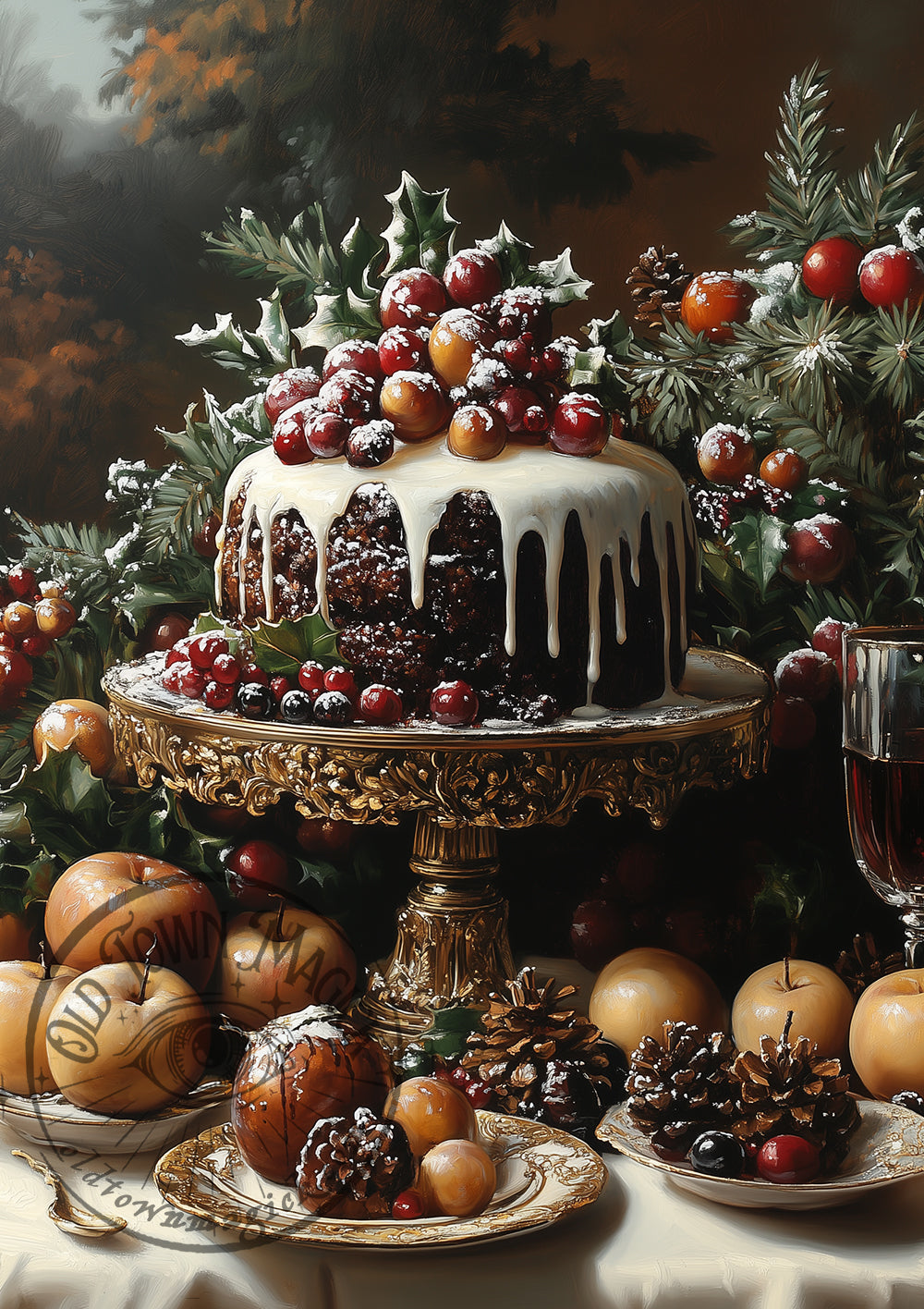 Christmas Pudding – Victorian Holiday Dessert – Festive Still Life Wall Art Print