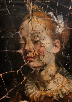 Cracked Oil Painting Portrait – Vintage Aged Portrait Wall Art Print