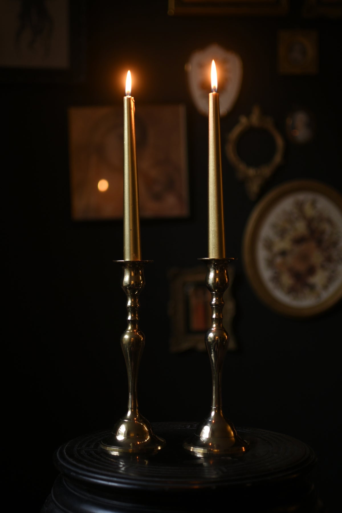 Pair of Antique Brass Candlesticks – Curved Profile (9") - Old Town Magick