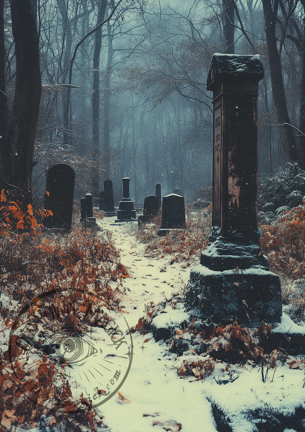 Dark Graveyard – Gothic Cemetery Landscape – Night Wall Art Print