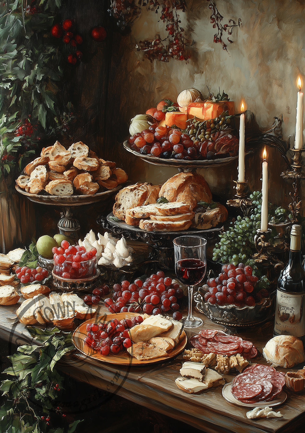 Festive Food – Christmas Dining Still Life – Holiday Kitchen Wall Art Print