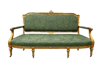 Antique Louis XVI Style Giltwood Sofa in Green Damask – Statement Sofa for Old World Interiors - Old Town Magick