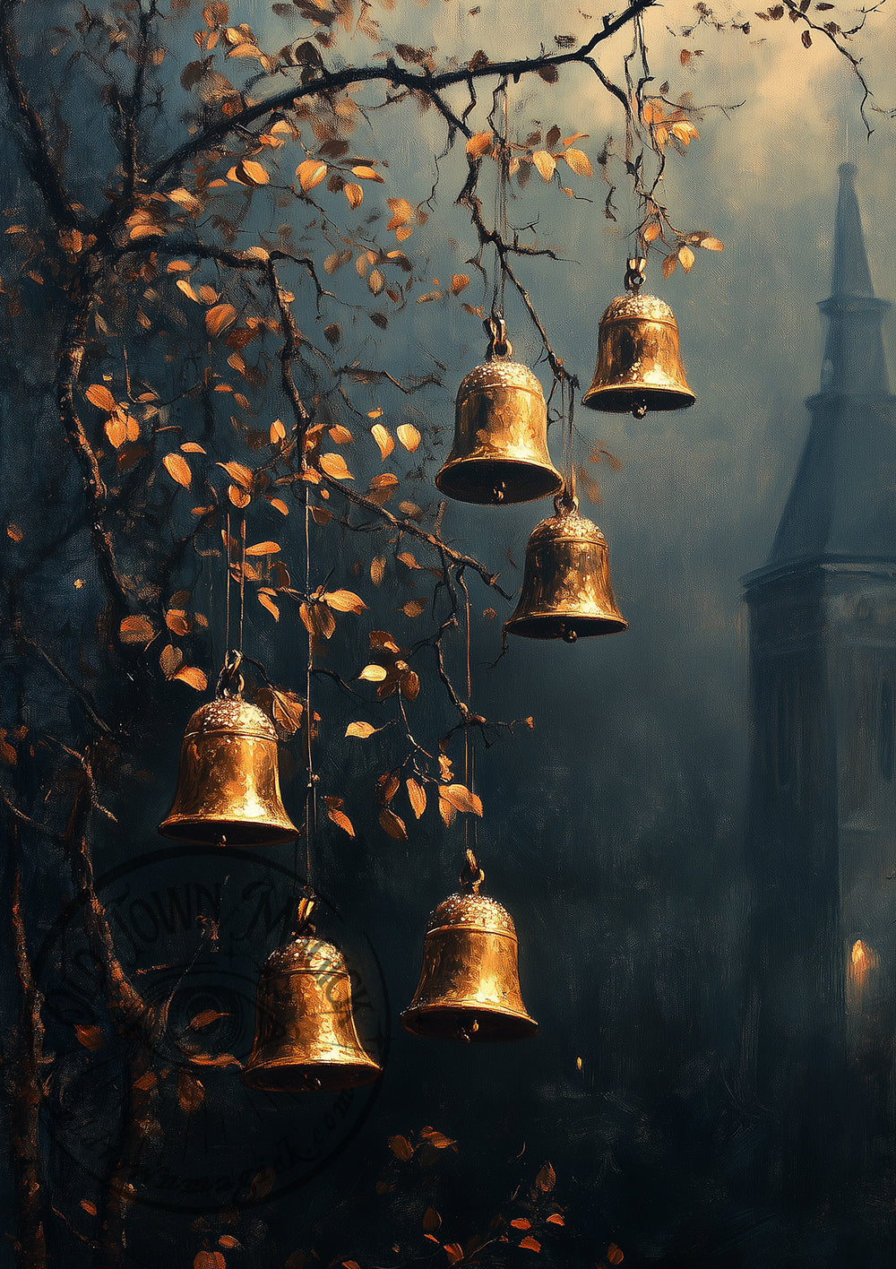 Golden Bells – Christmas Bell Ornament – Festive Wall Art Print