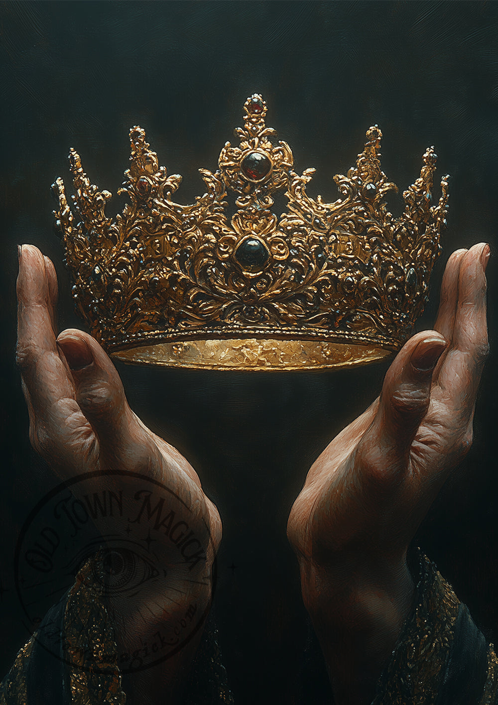Golden Crown II – Royal Crown Illustration – Baroque Symbol Wall Art Print