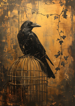 Golden Raven – Gothic Bird Illustration Wall Art Print