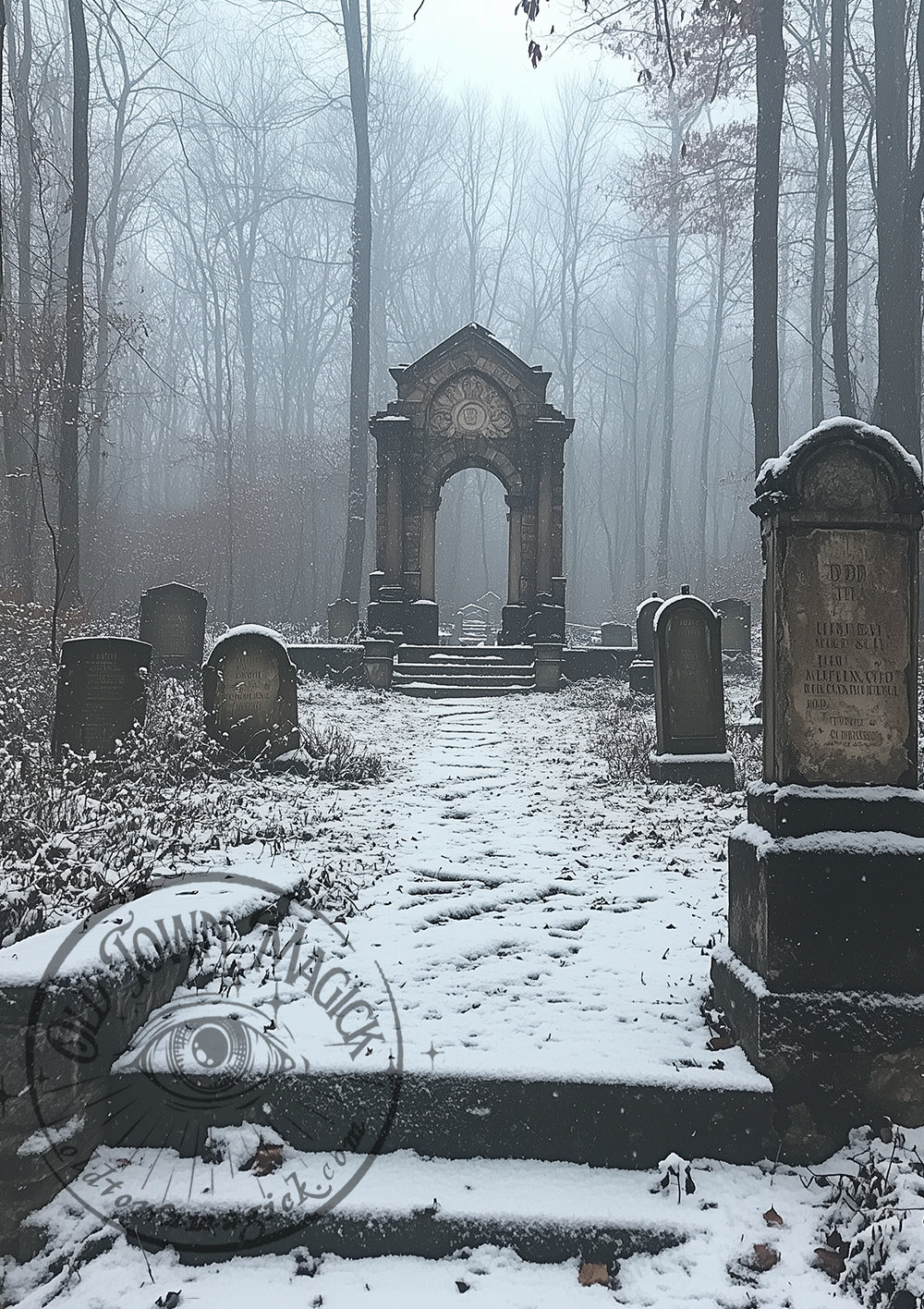 Graveyard in the Snow – Gothic Cemetery Landscape – Winter Wall Art Print