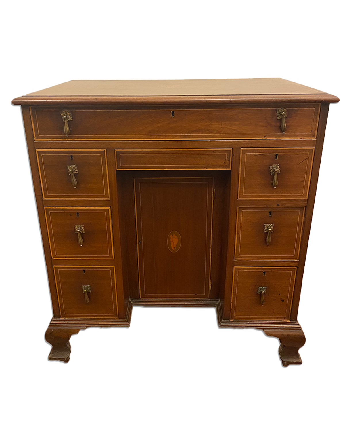 Edwardian Inlaid Mahogany Kneehole Desk – Antique Writing Desk for Dark Academia Interiors - Old Town Magick