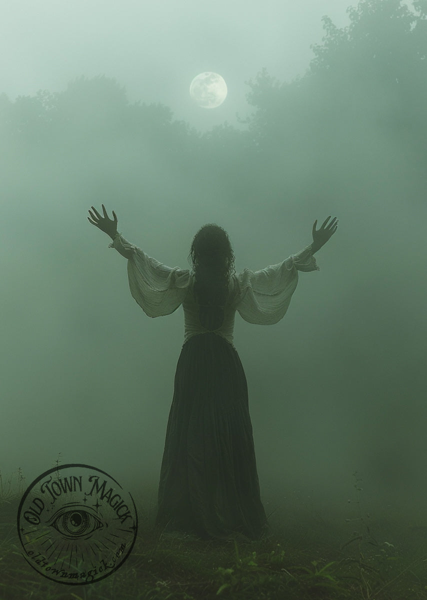 Moon Beckon – Mystical Lunar Ritual Illustration – Occult Gothic Wall Art Print