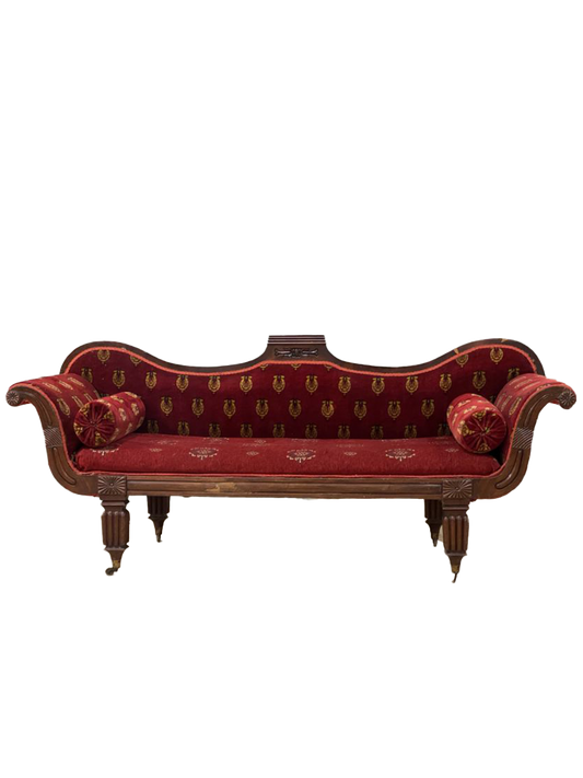 Mid-19th Century Mahogany Sofa in Red & Gold Damask