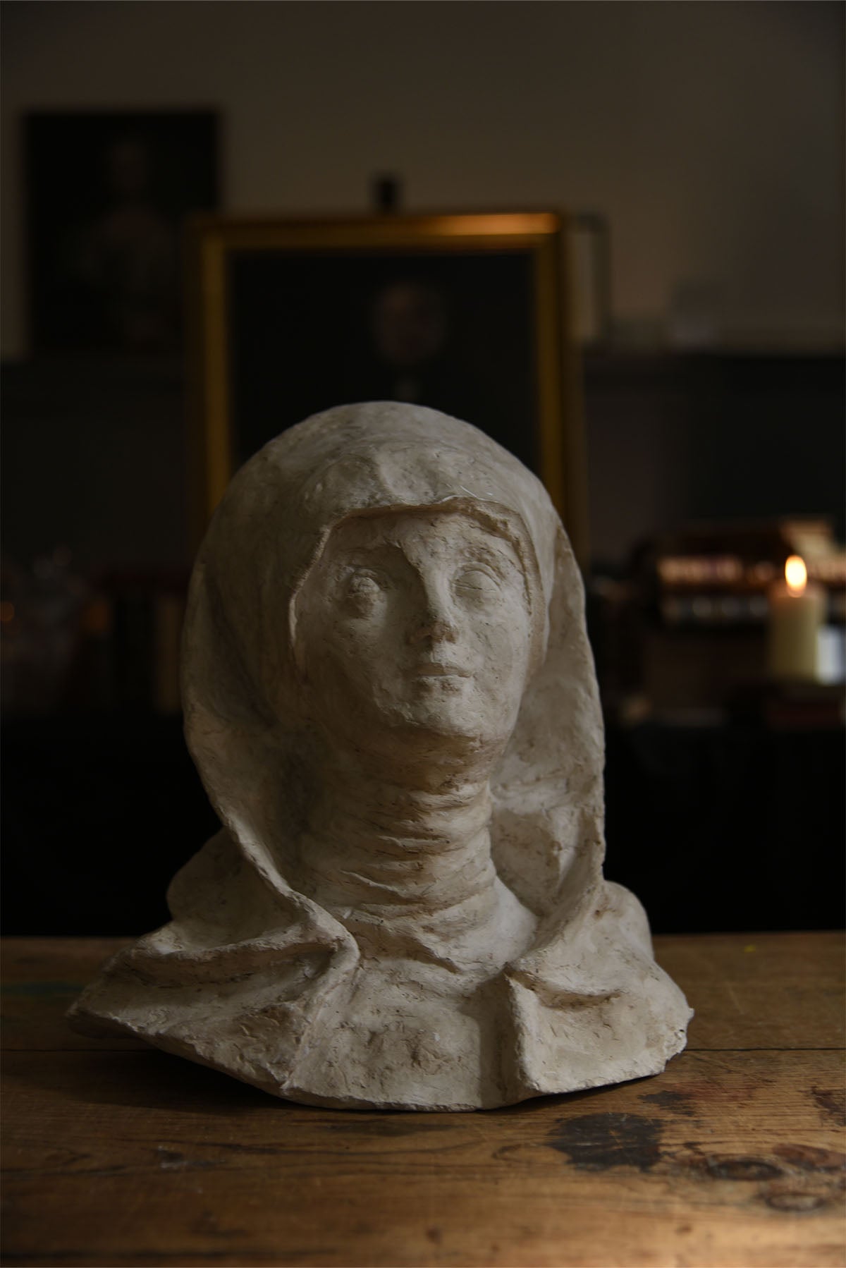 Mid 20th Century Plaster Bust of a Young Nun – Religious Sculpture - Old Town Magick