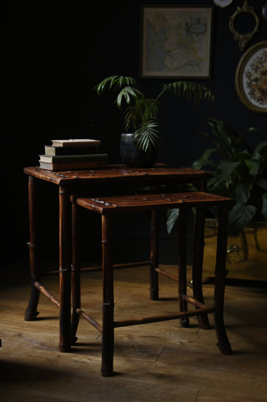Two Mid-Century Bamboo Nested Tables