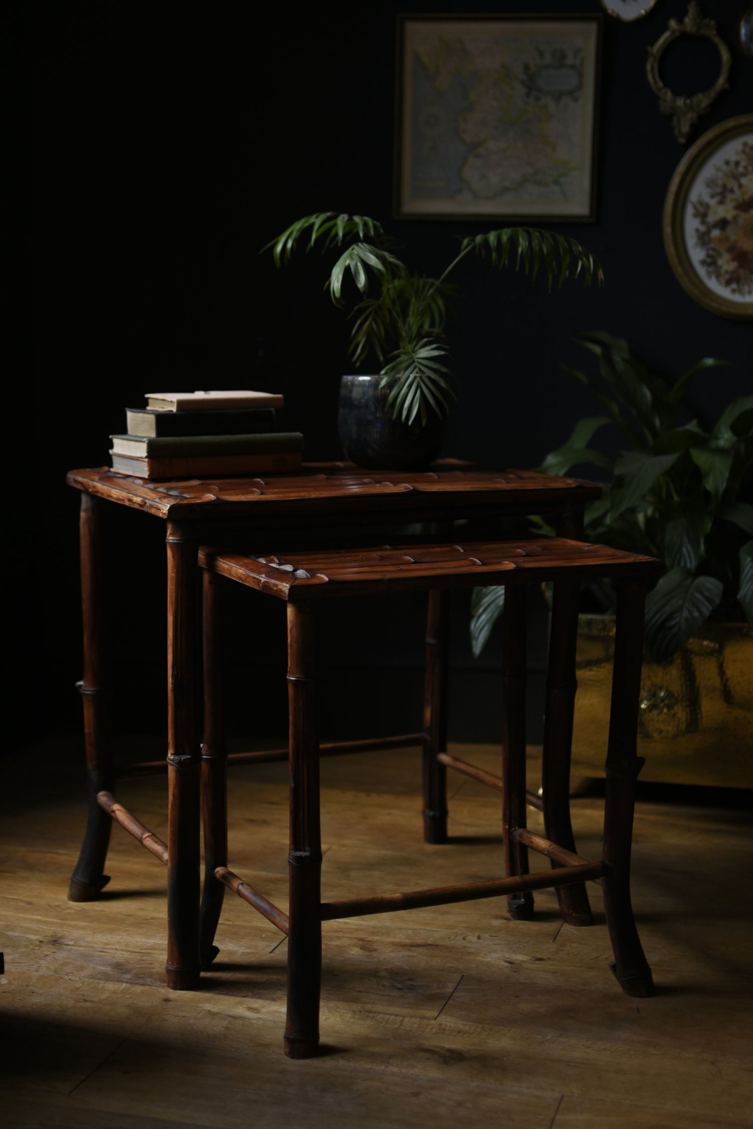 Pair of Mid-Century Bamboo Nesting Tables – Vintage Rattan Side Tables - Old Town Magick
