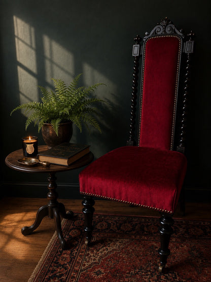 Antique Prie-Dieu Chair with Red Upholstery