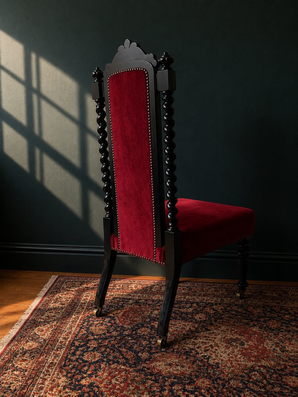 Antique Prie-Dieu Chair with Red Upholstery