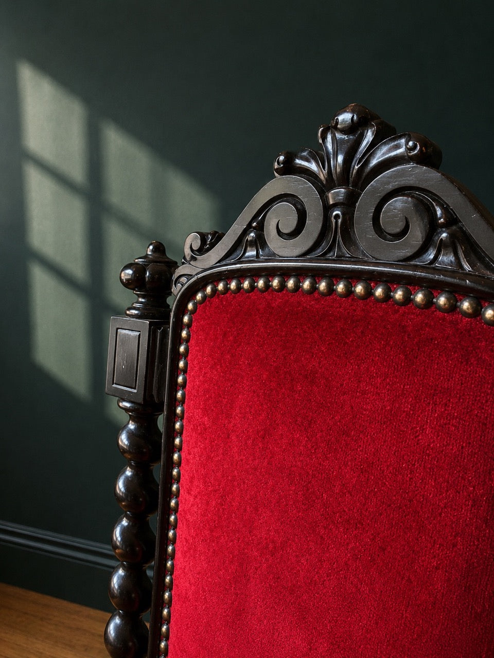 Antique Prie-Dieu Chair with Red Upholstery