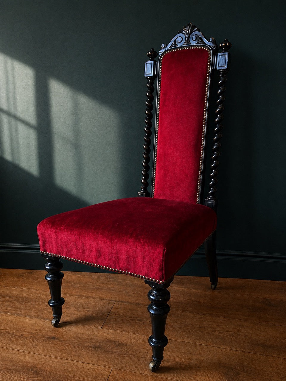 Antique Prie-Dieu Chair with Red Upholstery