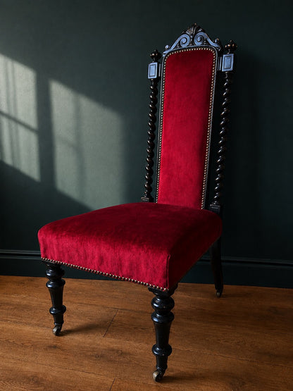Antique Prie-Dieu Chair with Red Upholstery