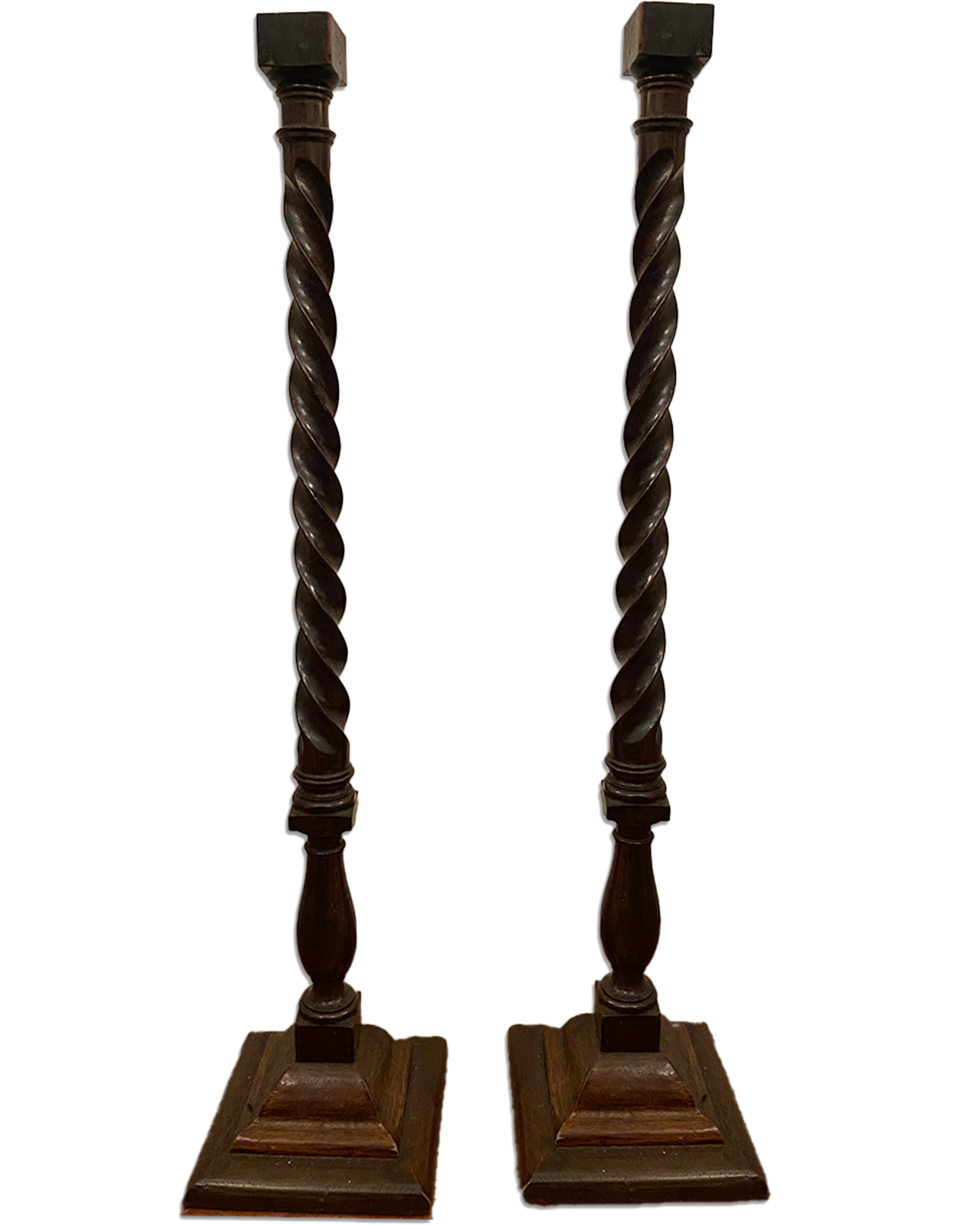 Pair of Antique Turned Wooden Candlesticks - Old Town Magick
