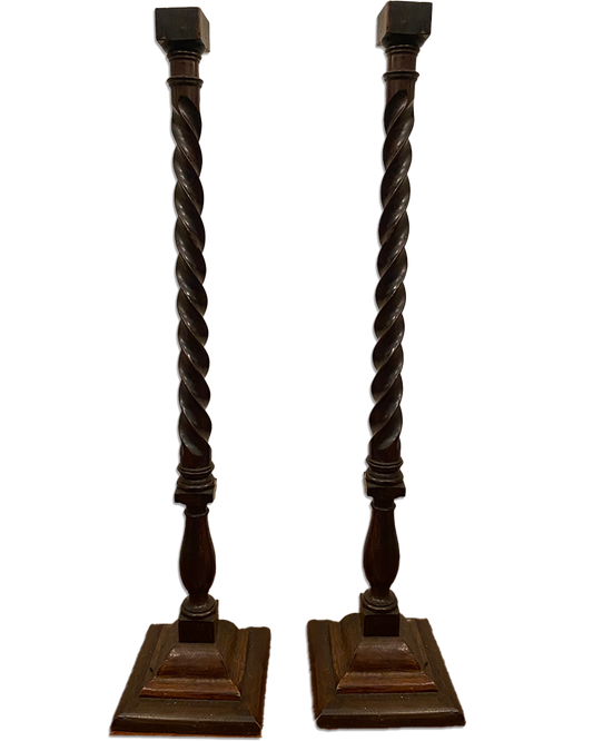 Pair of Antique Turned Wooden Candlesticks