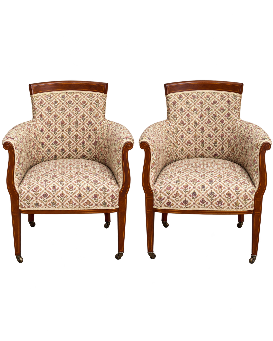 Pair of Vintage Edwardian Style Upholstered Armchairs