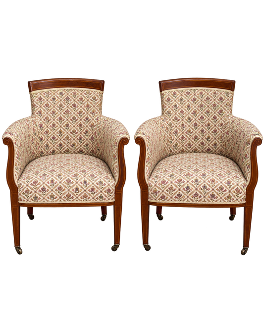 Pair of Vintage Edwardian Style Upholstered Armchairs