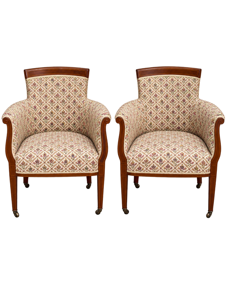 Pair of Vintage Edwardian Style Upholstered Armchairs