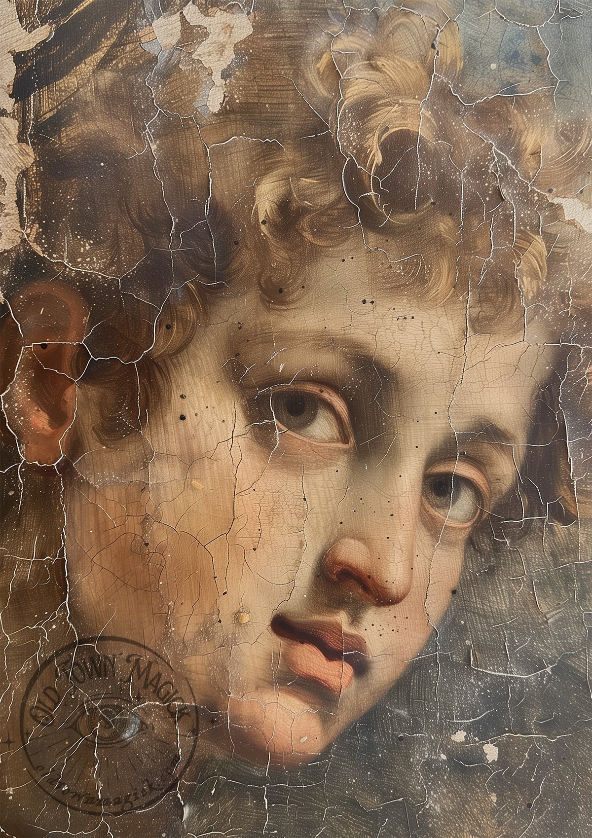 Renaissance Cherub – Aged Oil Painting Style Wall Art Print