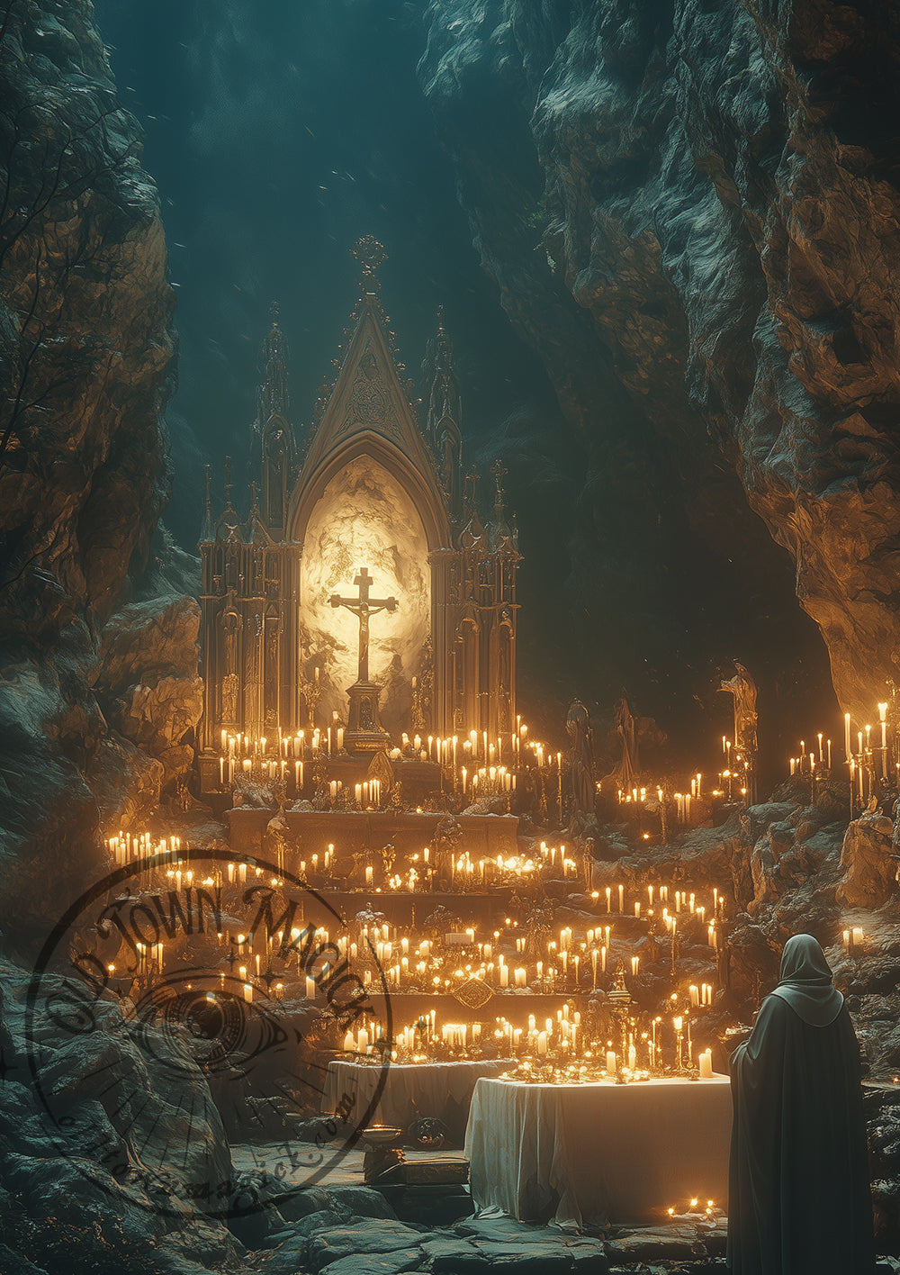 Sacred Cave – Mystical Cavern Landscape – Dark Fantasy Wall Art Print