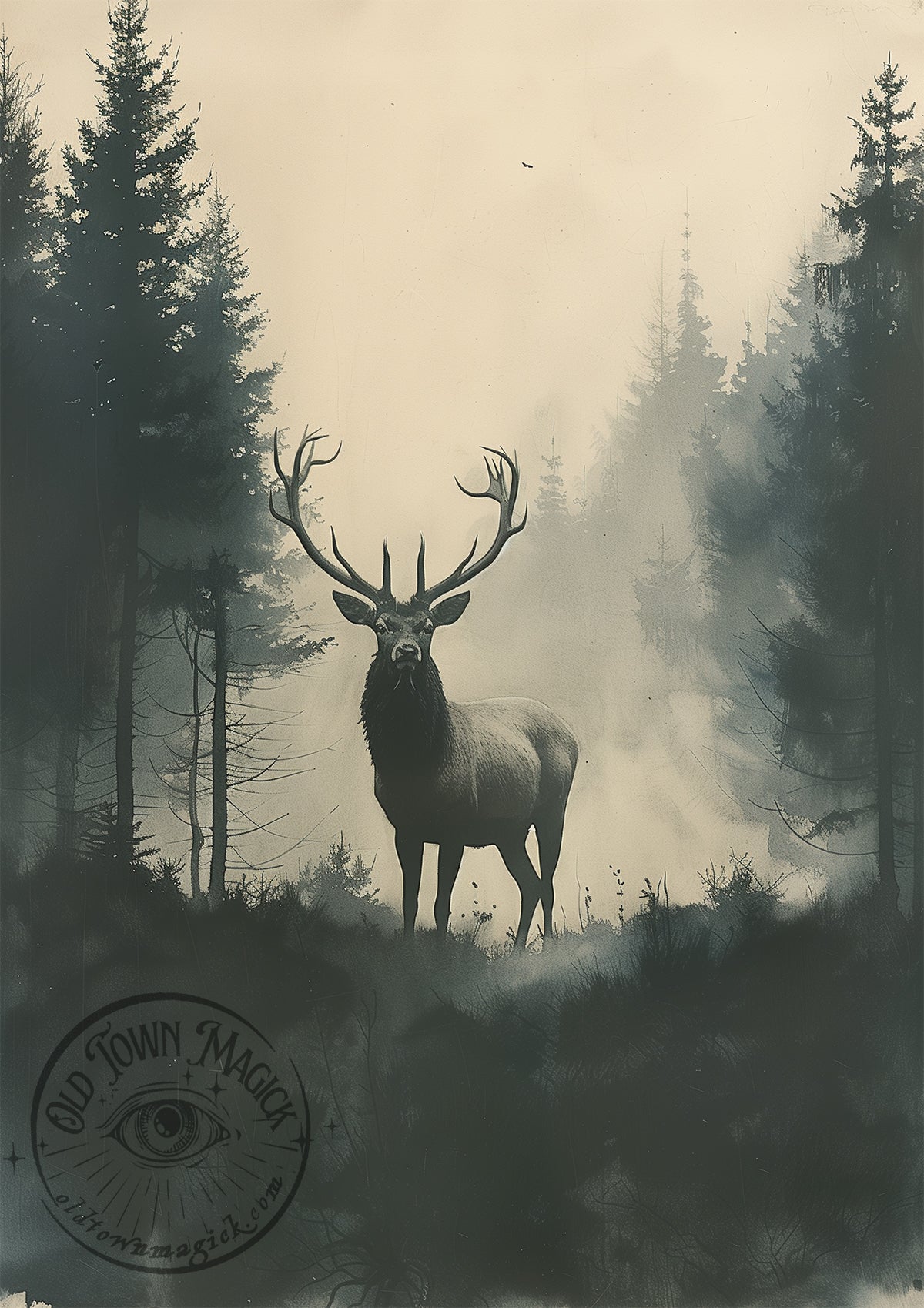 Sepia Wooded Stag – Vintage Wildlife Wall Art Print
