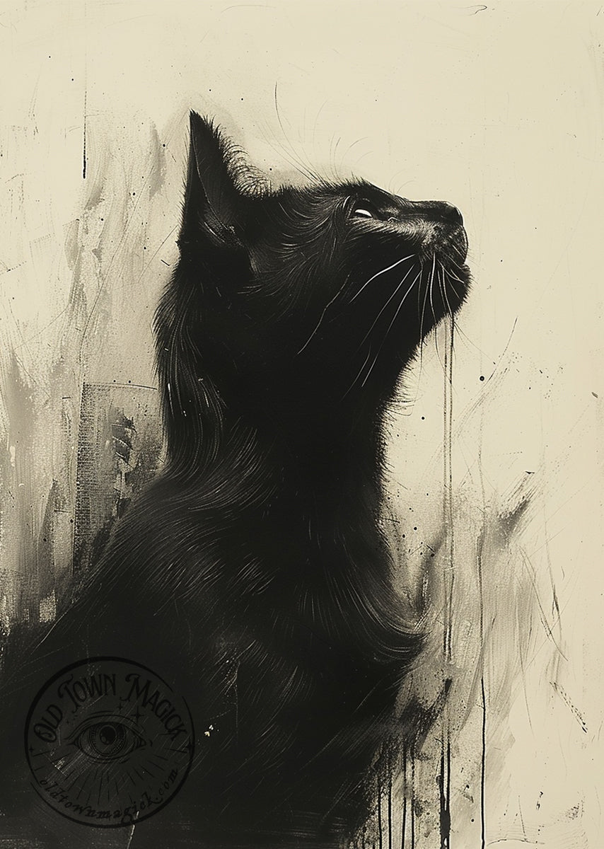 Small Feline Familiar – Witchcraft Cat Illustration – Occult Gothic Wall Art Print