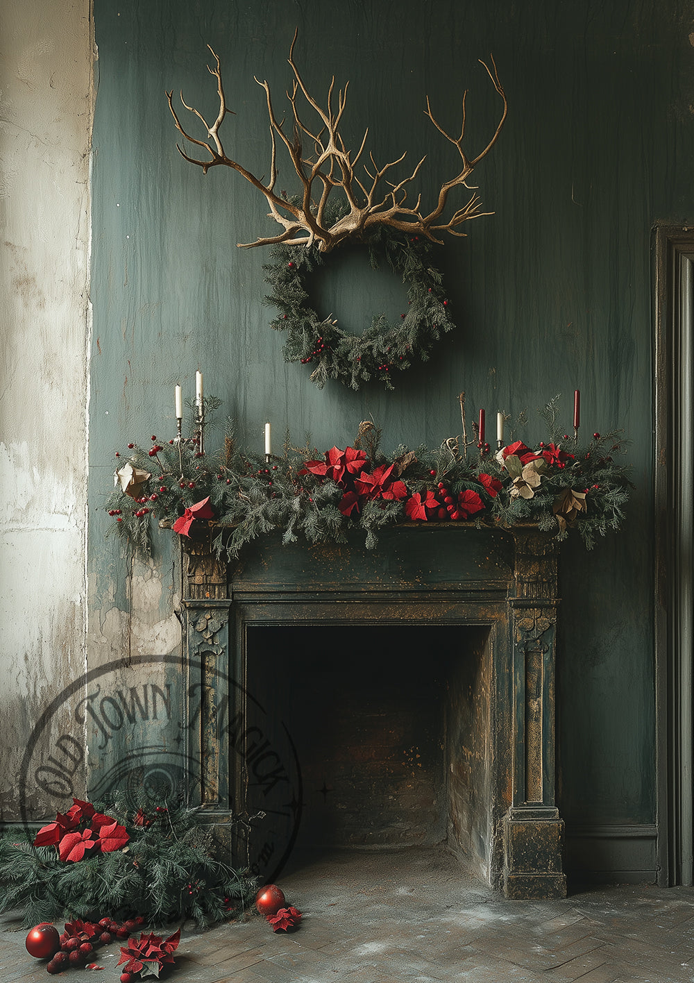 Sombre Christmas in Green – Dark Christmas Still Life – Gothic Holiday Decor Wall Art Print