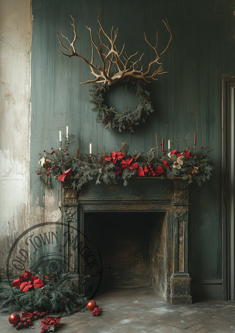 Sombre Christmas in Green – Dark Christmas Still Life – Gothic Holiday Decor Wall Art Print