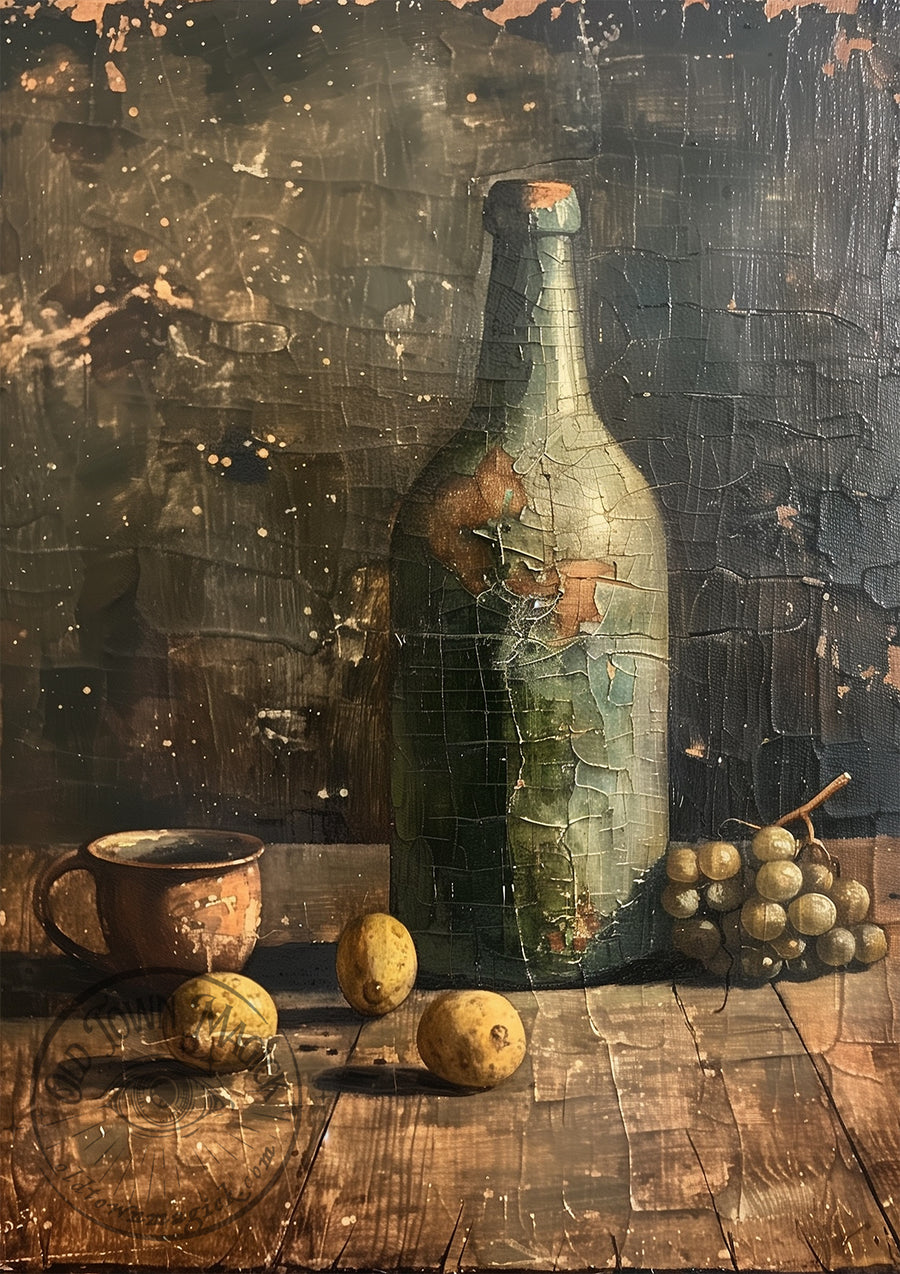 Cracked Oil Painting Still Life – Vintage Aged Painting Wall Art Print