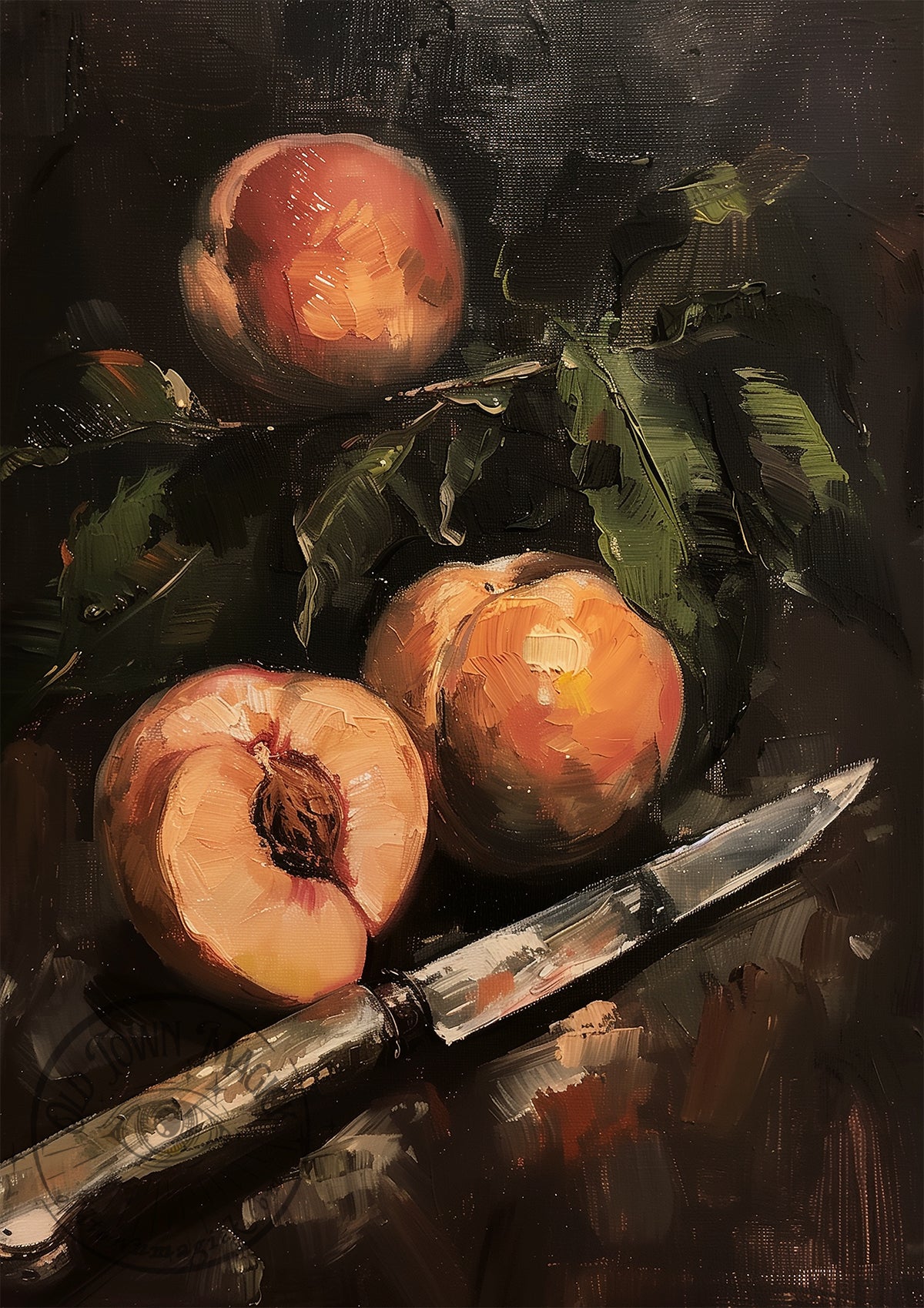 Still Life Peaches – Classical Oil Painting Style Wall Art Print - Old Town Magick