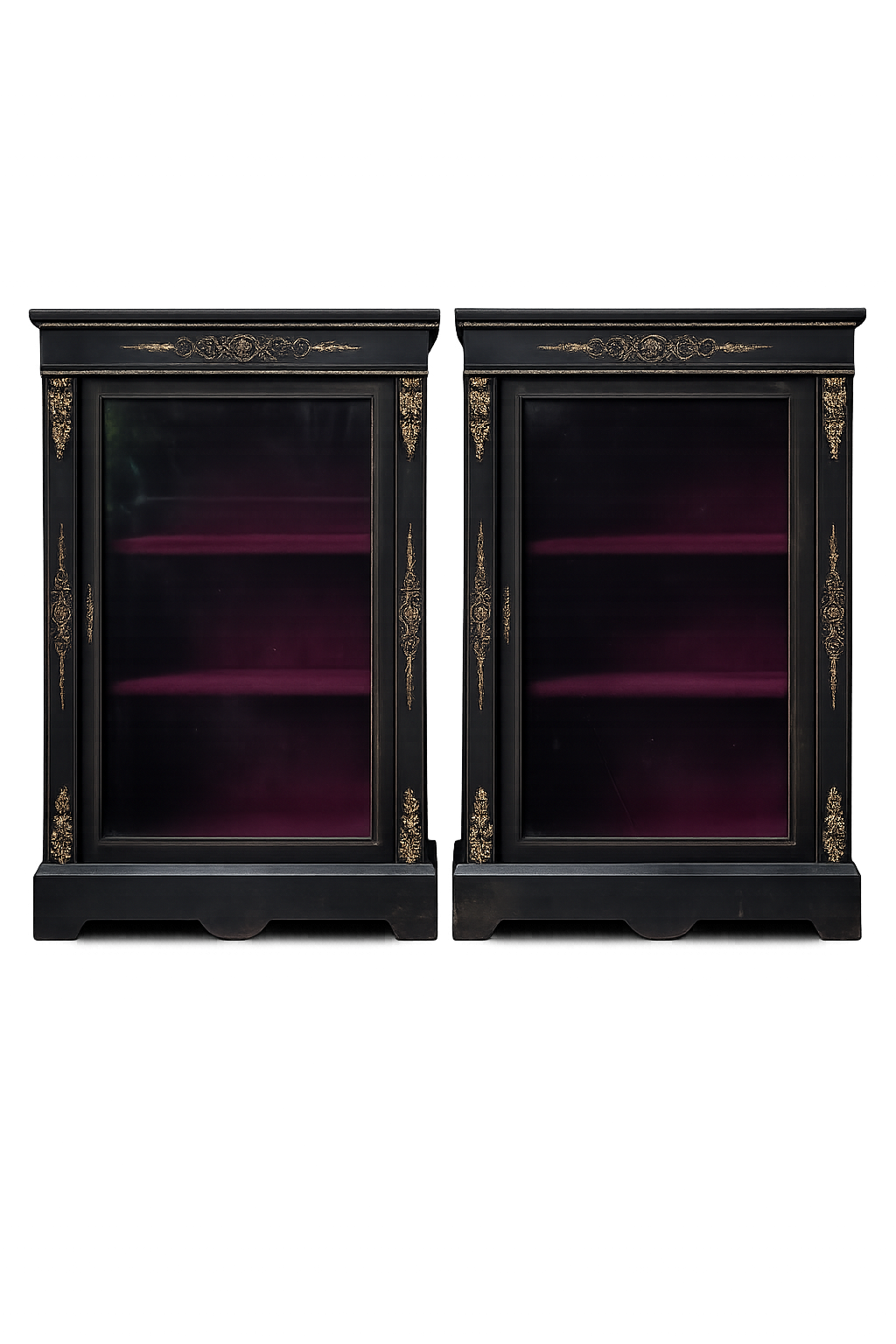 Pair of Antique Victorian Pier Cabinets with Velvet Interior – Gothic Display Cabinets - Old Town Magick