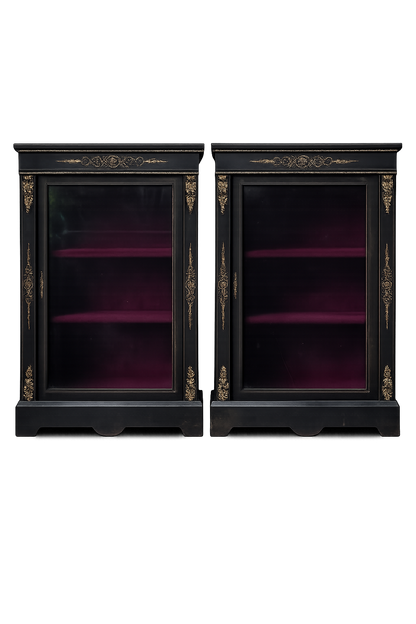 Pair of Antique Victorian Pier Cabinets with Velvet Interior – Gothic Display Cabinets - Old Town Magick