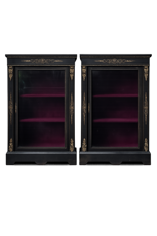 Two Antique Pier Cabinets With Velvet Interior