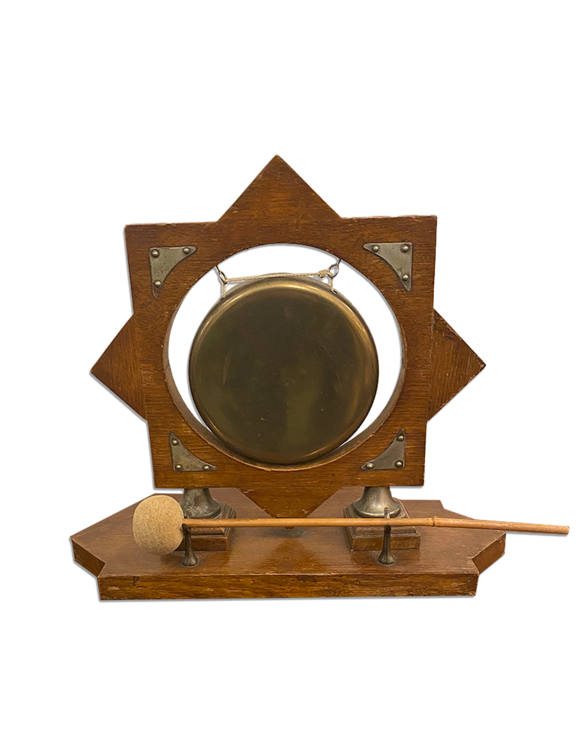 Vintage Table Gong with Wooden Frame and Mallet – Decorative Curio for Dark Academia Interiors - Old Town Magick