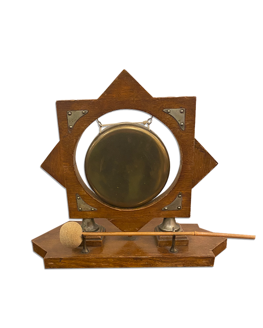 Antique Table Gong with Wooden Frame and Mallet