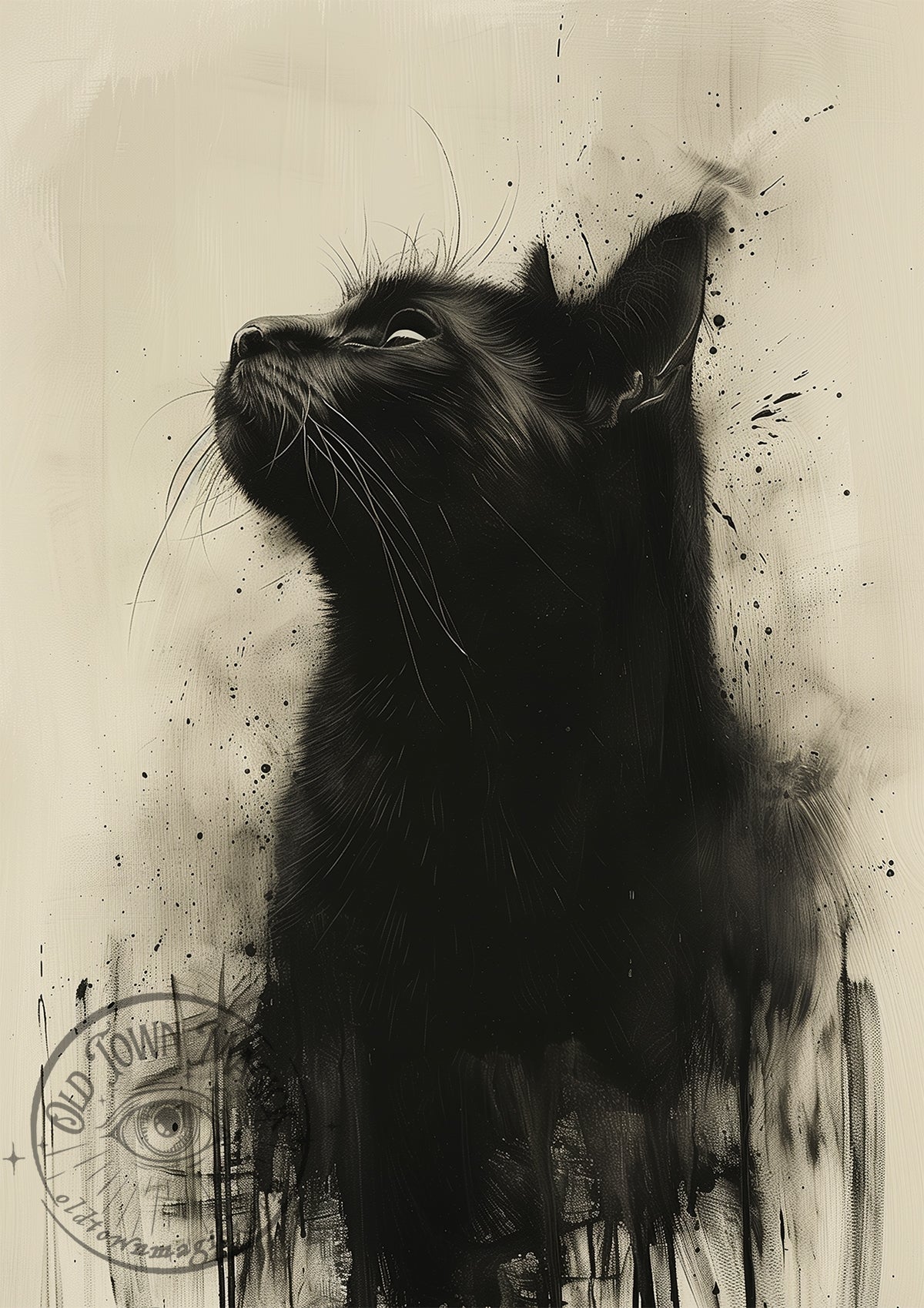 Vintage Cat Illustration – Dark Academia Wall Art Print