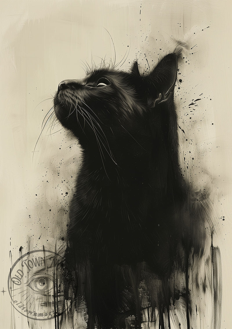 Vintage Cat Illustration – Dark Academia Wall Art Print - Old Town Magick