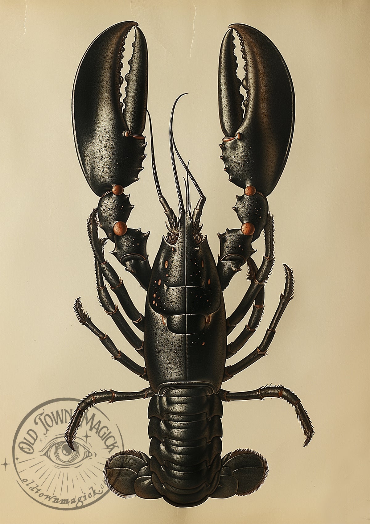 Vintage Lobster Illustration – Antique Marine Biology Artwork – Dark Academia Wall Art Print