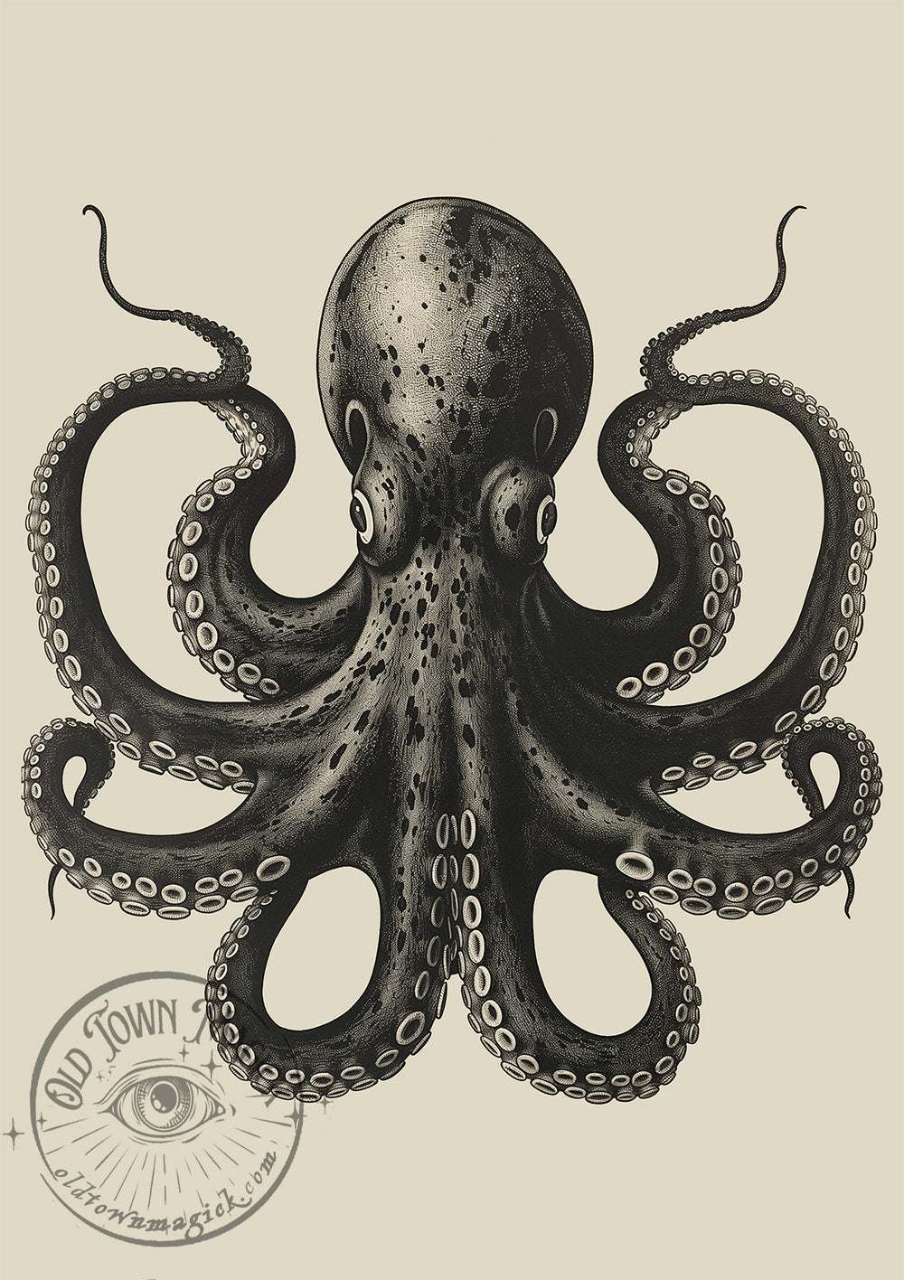 Vintage Octopus Illustration – Antique Marine Biology Artwork – Dark Academia Wall Art Print - Old Town Magick