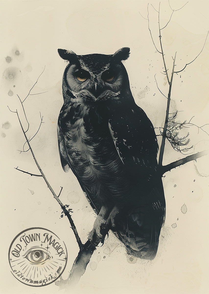 Vintage Owl Illustration – Antique Bird Engraving – Dark Academia Wall Art Print