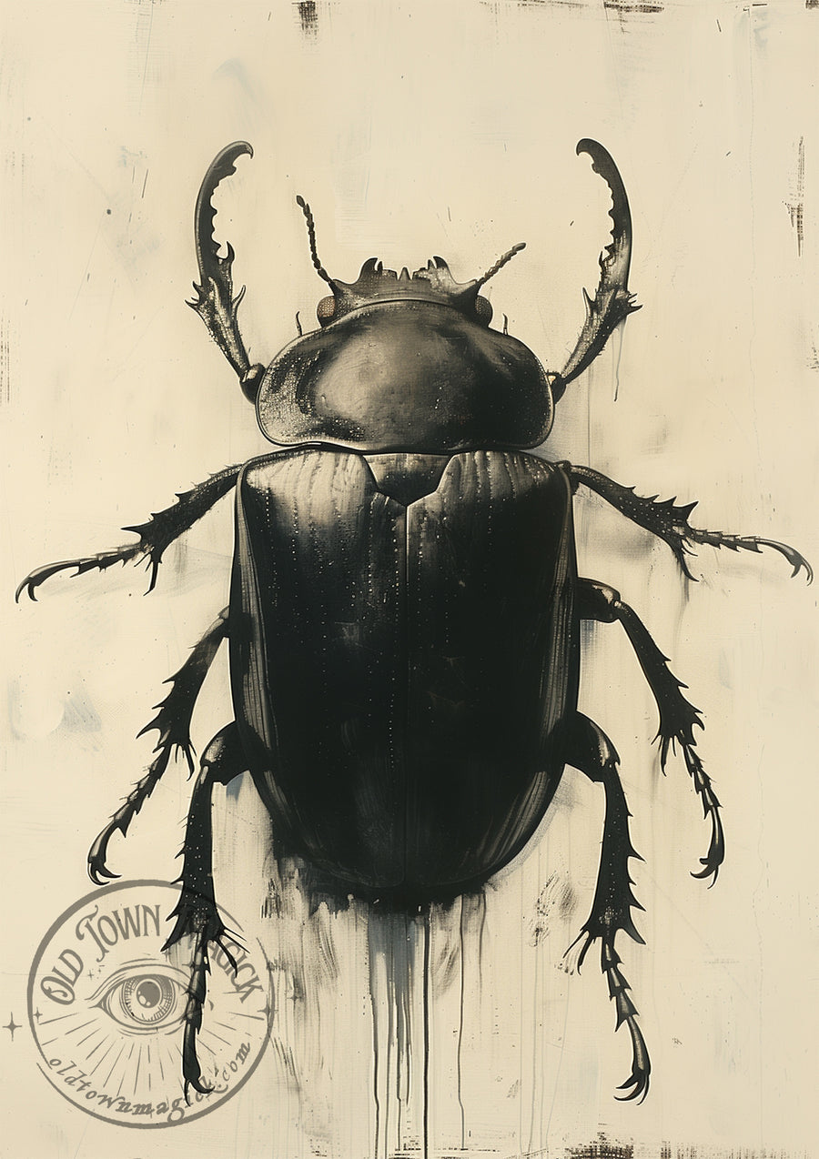 Vintage Sepia Beetle – Entomology Illustration Wall Art Print