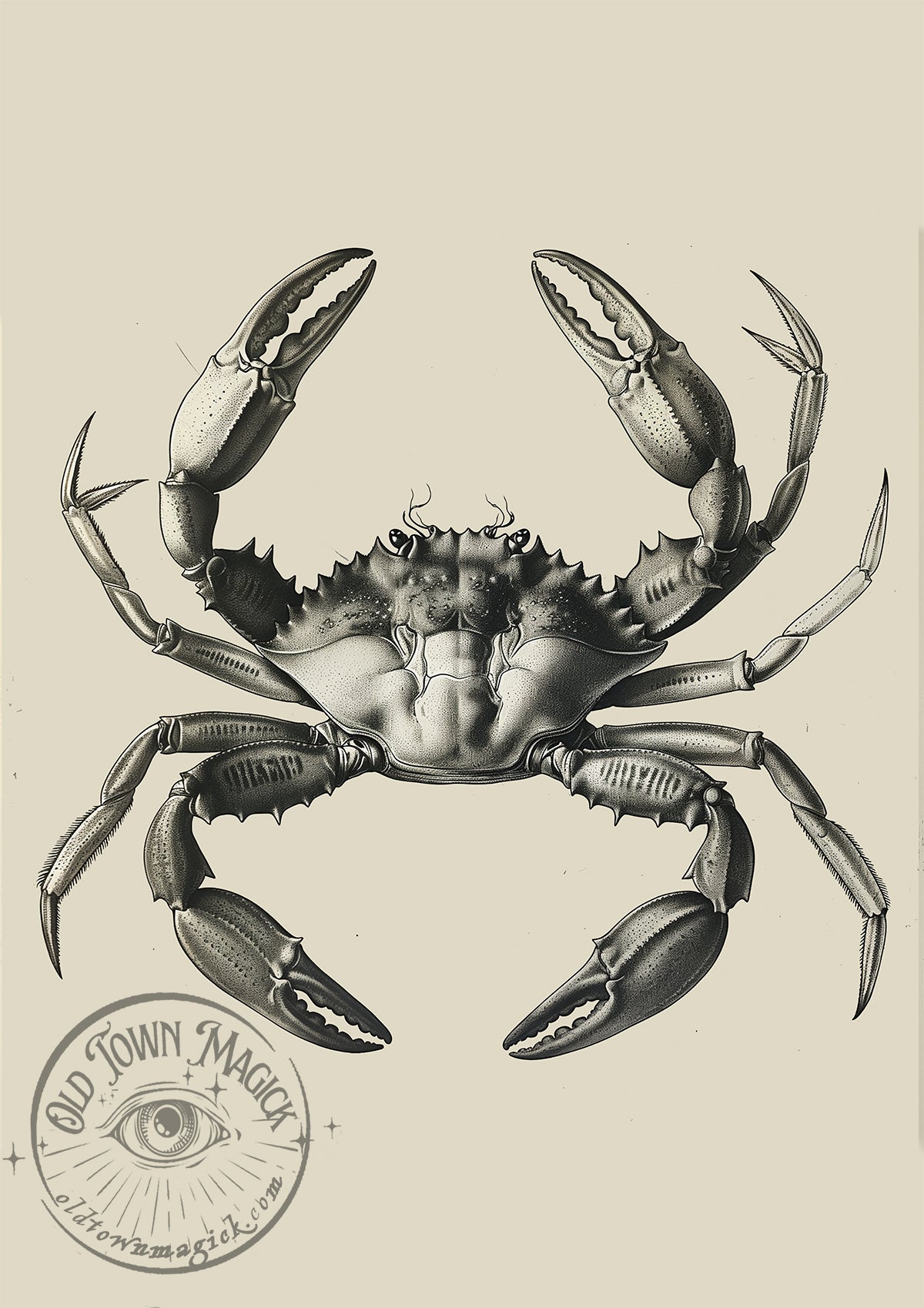 Vintage Sepia Crab Illustration – Antique Marine Natural History – Dark Academia Wall Art Print