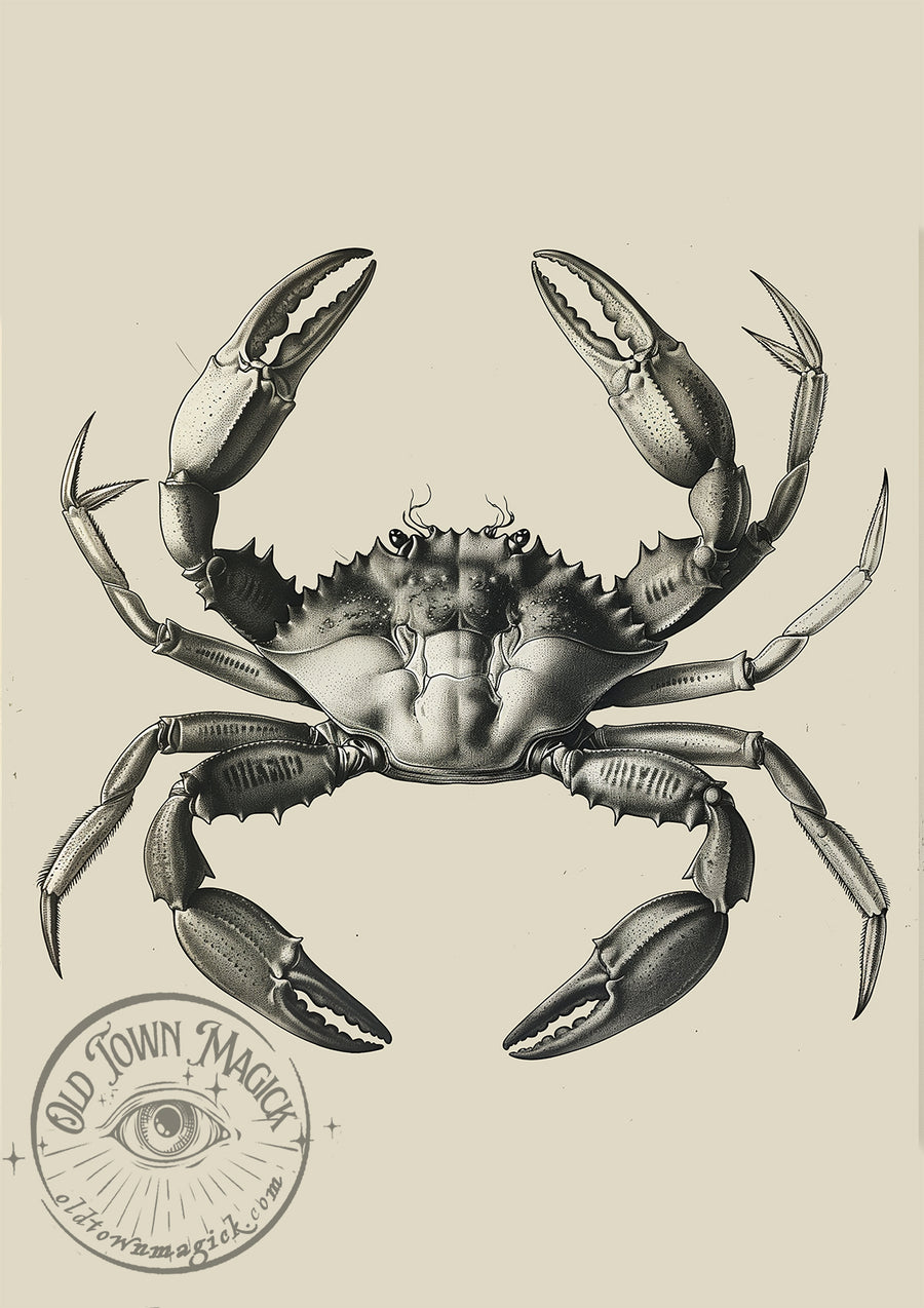 Vintage Sepia Crab Illustration – Antique Marine Natural History – Dark Academia Wall Art Print