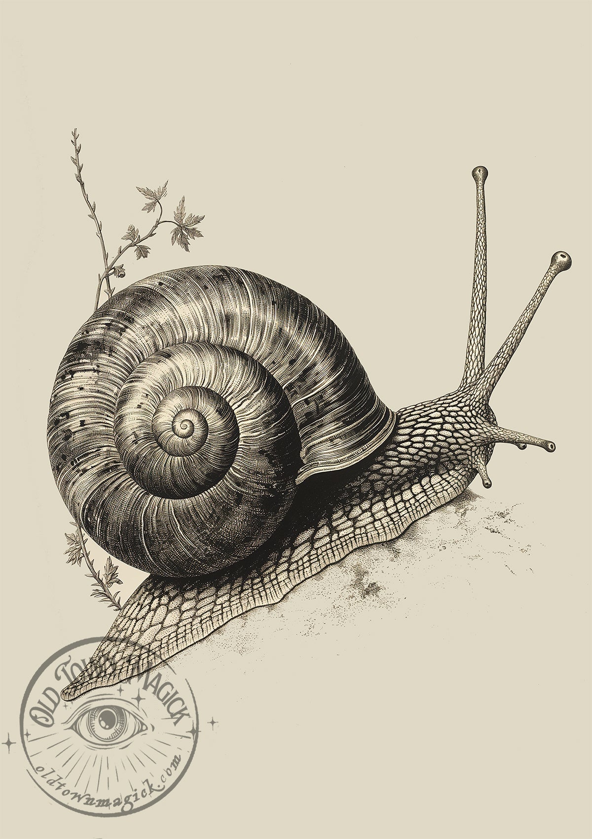Vintage Sepia Snail Illustration – Antique Natural History Study – Dark Academia Wall Art Print