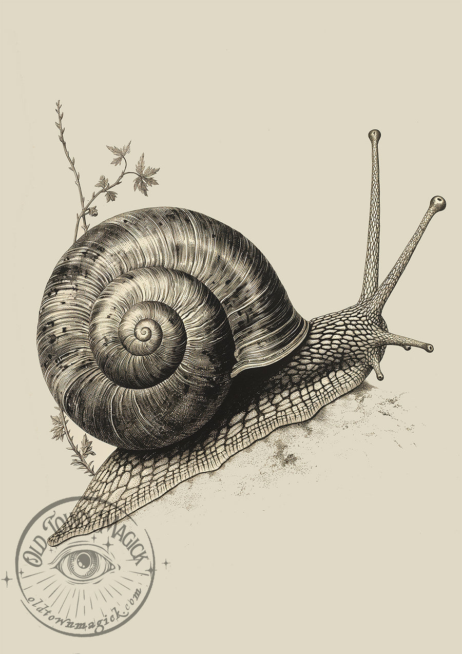 Vintage Sepia Snail Illustration – Antique Natural History Study – Dark Academia Wall Art Print