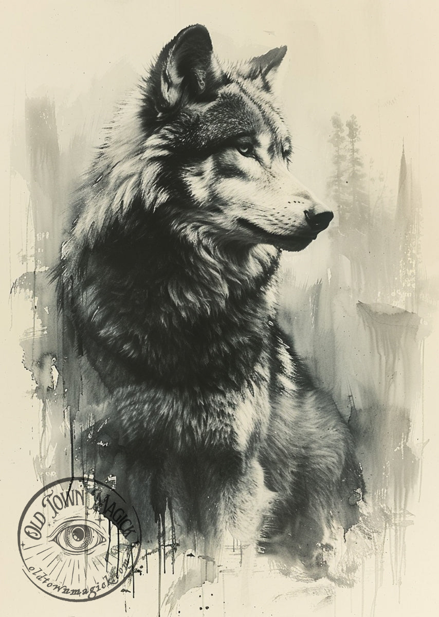 Vintage Wolf Illustration II – Antique Wildlife Engraving – Dark Academia Wall Art Print